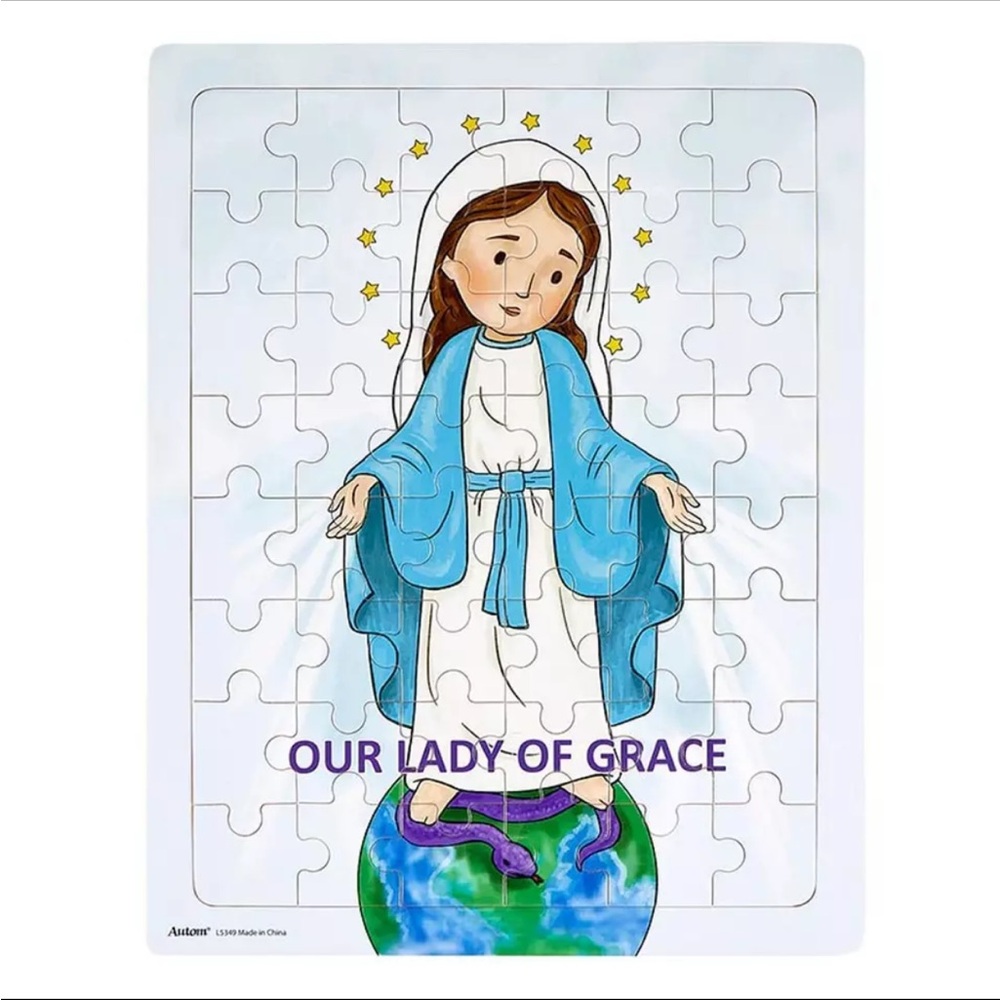 Mini Saints Discontinued Blessed Mother Wood and Cardboard Tray Puzzle 48 pc